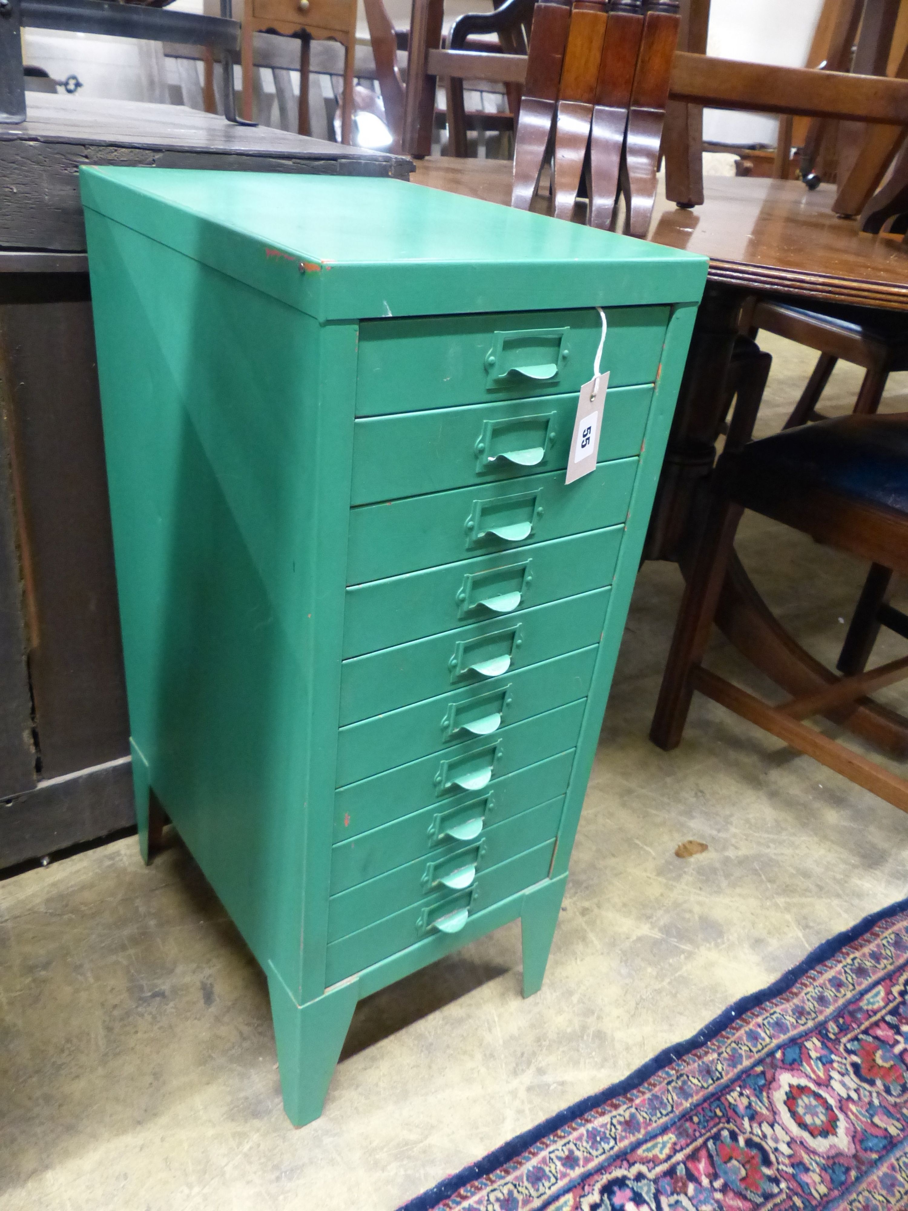 A small painted metal ten drawer filing cabinet, W.29 D.39cm H.72cm 30-50